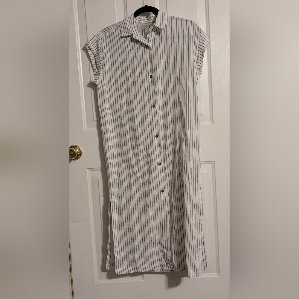 Striped Button-Down Swim Coverup